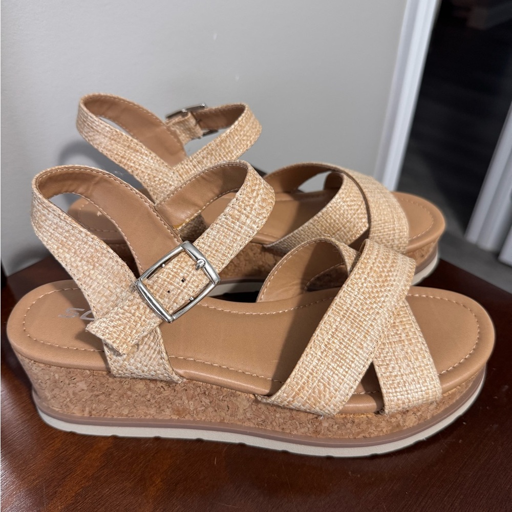SODA Seville Women's Tan Wedge Sandals